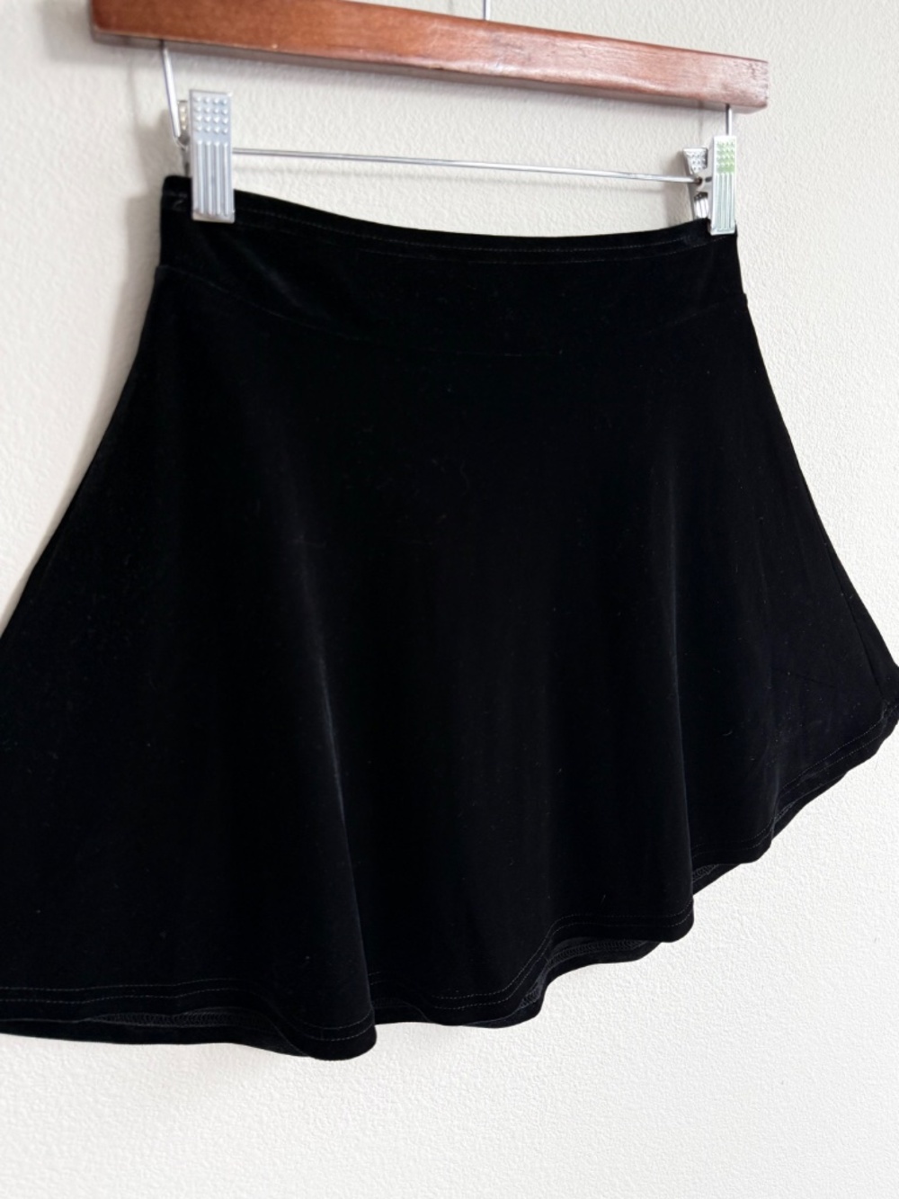 Vintage Black High Waisted Skater Skirt Velvet Stretch Lightweight Small